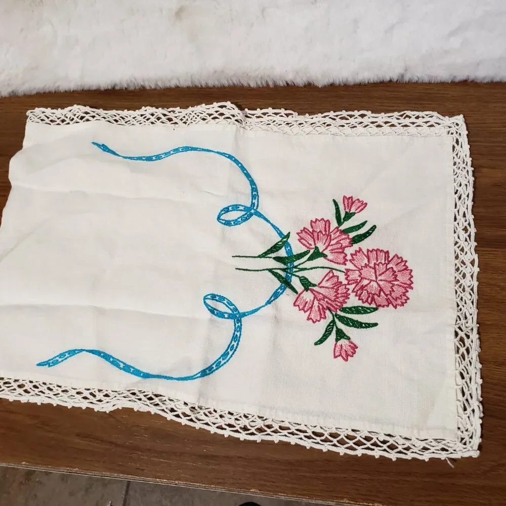 Vintage‎ Cream Ivory Table Runner Mat Decor Embroidered Floral Lace